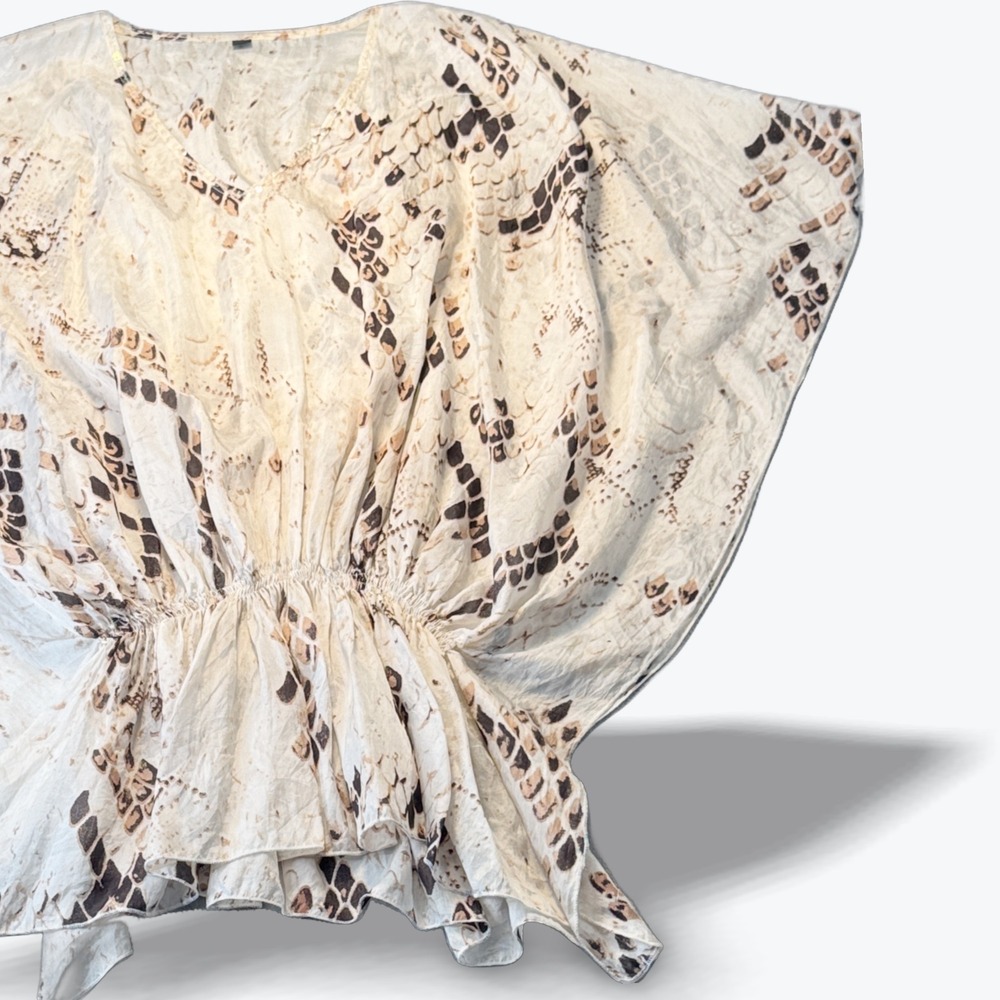 TU Silk Snakeskin‎ Caftan Cover Up Desert Chic V Neck Sequin Accent Made Israel